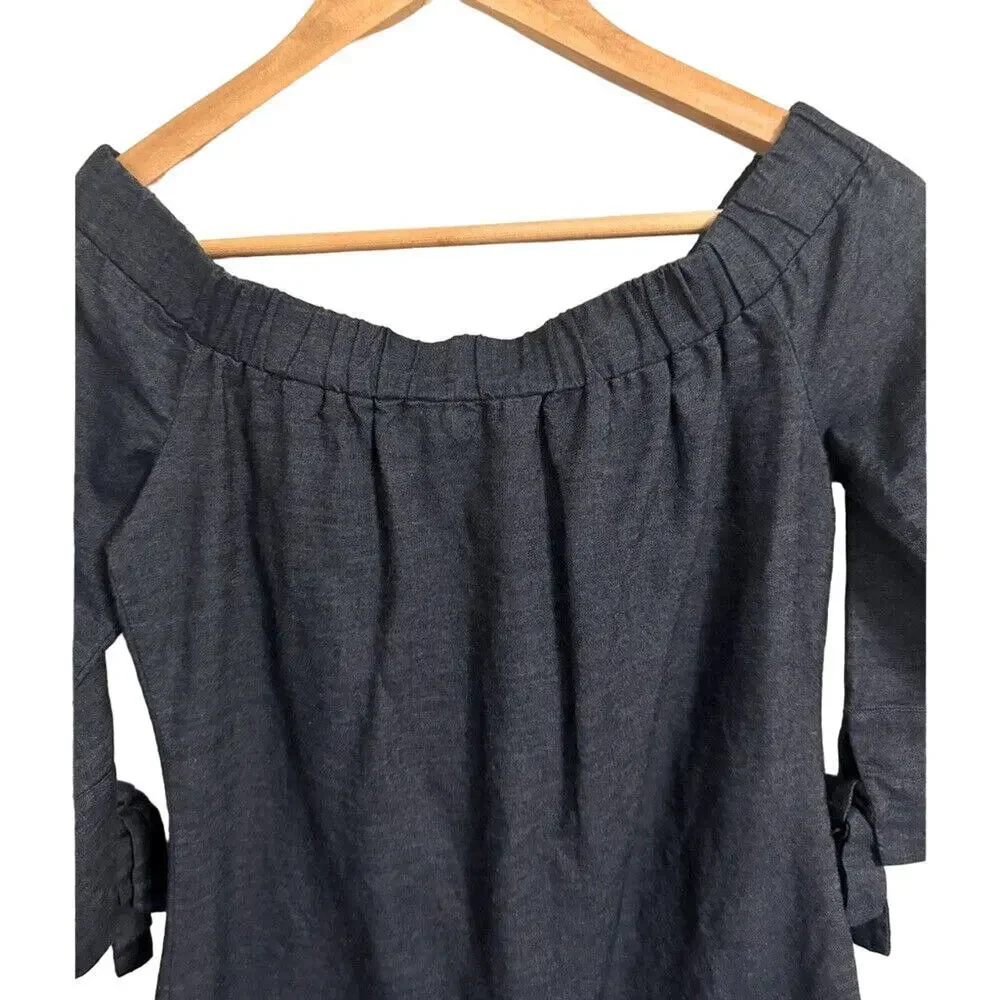 Jessica‎ Howard Off Shoulder Denim Chambray Floral Embroidered Dress Women's 6